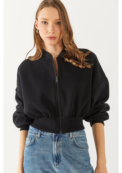 Loren Fermuarlı Geniş Kemerli Sweatshirt - Siyah fırsatları