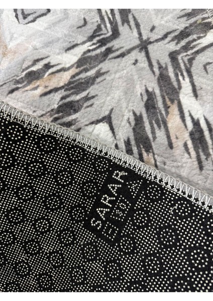 Kabartmalı Halı Dokusunda Jel Kaymaz Taban Yıkanabilir Kesme Yolluk Gri Modern Desen