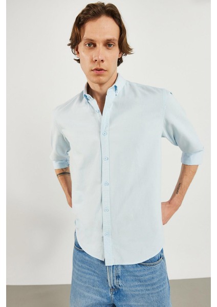 Erkek Steven Mavi Regular Fit Oxford Gömlek