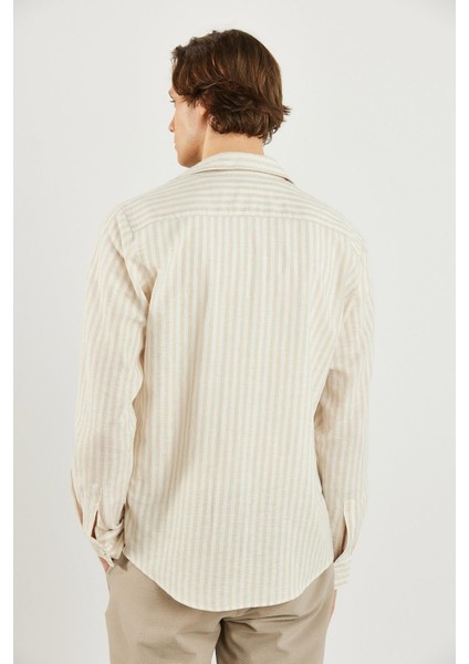 Erkek Steven Regular Fit Bej Çizgili Oxford Gömlek fırsatları