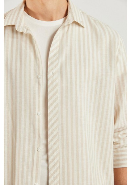 Erkek Steven Regular Fit Bej Çizgili Oxford Gömlek indirimleri