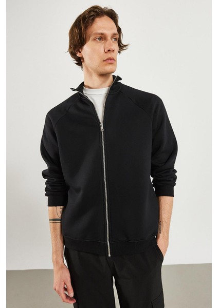 Erkek Dik Yaka Siyah Oversize Önü Fermuarlı Sweatshirt fiyatları