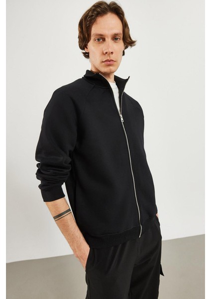 Erkek Dik Yaka Siyah Oversize Önü Fermuarlı Sweatshirt fırsatları