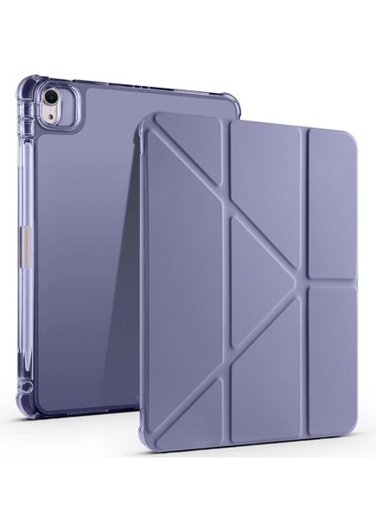 Apple iPad 10.nesil 10.9 (2022) Yatay ve Dikey Standlı Antişok Köşe Korumalı Kalemlikli Origami Slikon Kılıf A2696 A2757 A2777 A3162