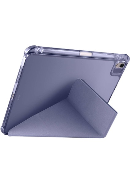 Apple iPad 10.nesil 10.9 (2022) Yatay ve Dikey Standlı Antişok Köşe Korumalı Kalemlikli Origami Slikon Kılıf A2696 A2757 A2777 A3162