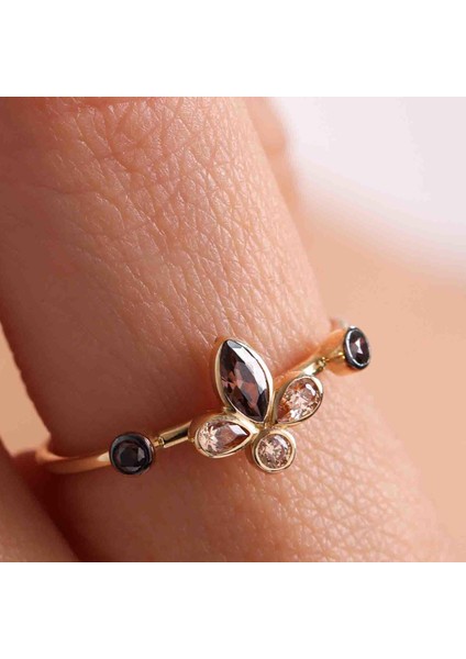 14 Ayar Altın Siyah Taşlı Tasarım Yüzük fiyatları