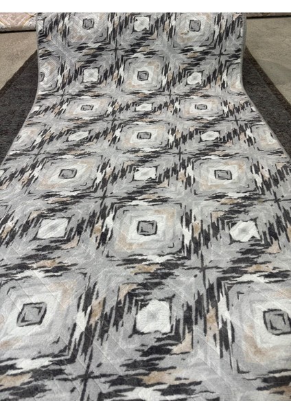 Kabartmalı Halı Dokusunda Jel Kaymaz Taban Yıkanabilir Kesme Yolluk Gri Modern Desen