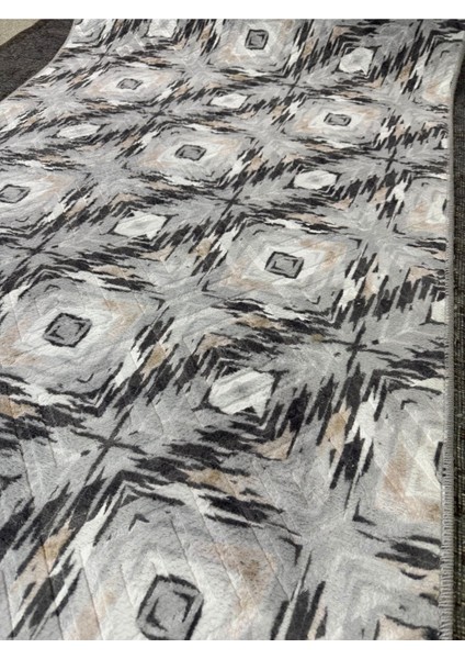 Kabartmalı Halı Dokusunda Jel Kaymaz Taban Yıkanabilir Kesme Yolluk Gri Modern Desen fiyatları