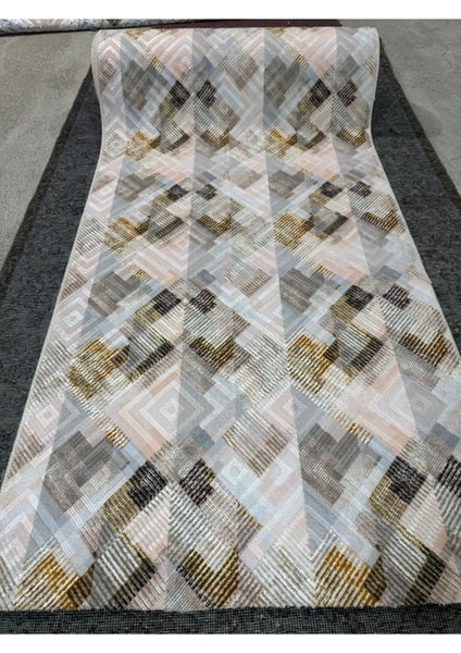 Kabartmalı Halı Dokusunda Jel Kaymaz Taban Yıkanabilir Kesme Yolluk Renkli Desen