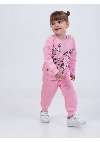 Kız Bebek Tavşan Baskılı Ikili Sweatshirt Takım