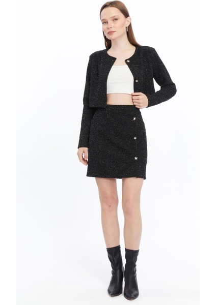 Ekose Tüvit Blazer Ceket Mini Etek Takım
