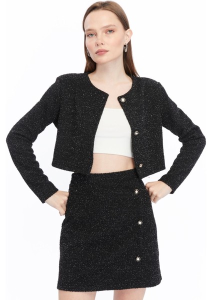 Ekose Tüvit Blazer Ceket Mini Etek Takım