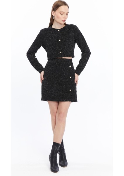 Ekose Tüvit Blazer Ceket Mini Etek Takım