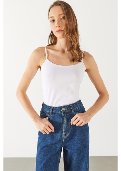 Slim Fit Ip Askılı Atlet - Beyaz indirimleri