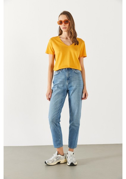 Boyfriend V Yaka Regular Fit Modal Tişört(Tencel)(Tm) - Kayısı