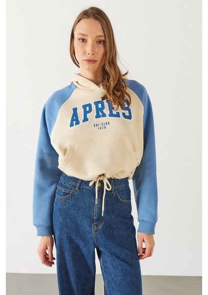 Baskılı Kontrast Parçalı Sweatshirt - Mavi