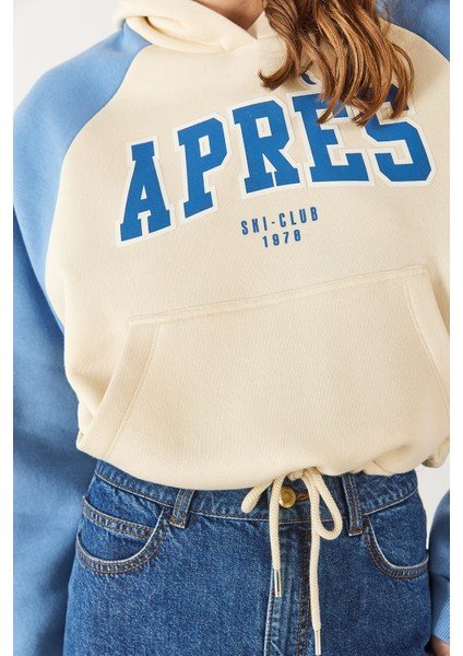Baskılı Kontrast Parçalı Sweatshirt - Mavi