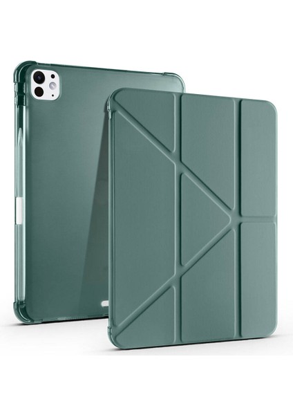 Apple iPad Pro 11 M5 (2025) Yatay ve Dikey Standlı Antişok Köşe Korumalı Kalemlikli Origami Slikon Kılıf