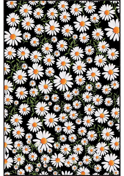 Siyah Kaymaz Papatyalı Kesme Rulo Özel Ölçülü Yolluk VH099 modelleri