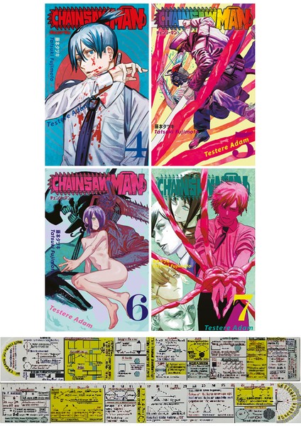 Chainsaw Man 4. 5. 6. 7. Ciltler Manga Seti (Matematik Öğreten Cetvel) - Tatsuki Fujimoto
