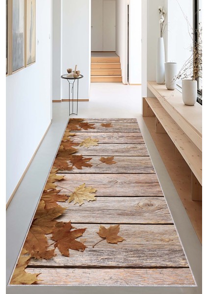 Kahverengi Kaymaz Çınar 3D Kesme Rulo Özel Ölçülü Yolluk VH125