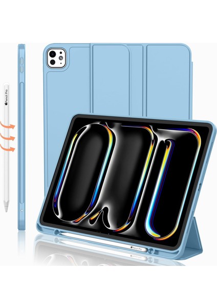 Apple iPad Pro 11 Inç M4 2024 Uyumlu Kılıf Pen Slot Charging Case Kalem Bölmeli A2836 A2837 A3006