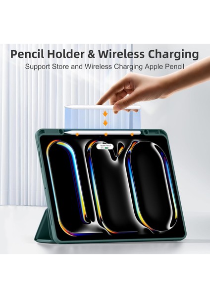 Apple iPad Pro 11 Inç M4 2024 Uyumlu Kılıf Pen Slot Charging Case Kalem Bölmeli A2836 A2837 A3006