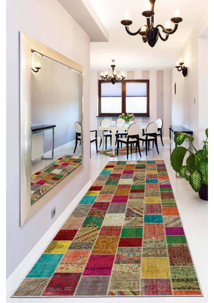 Renkli Kaymaz Patchwork Kesme Rulo Özel Ölçülü Yolluk AR320