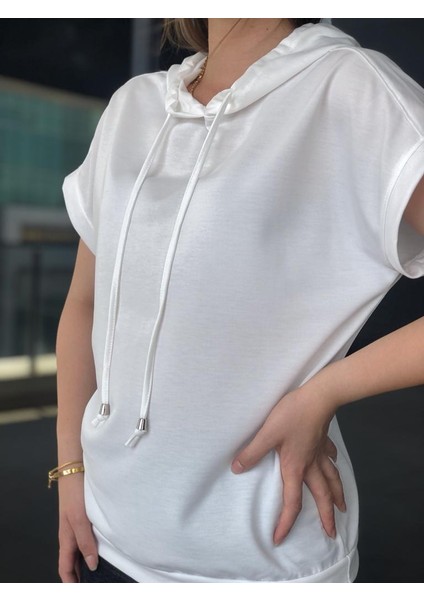 Kısa Kol Kapüşonlu Sweatshirt - Beyaz fiyatları