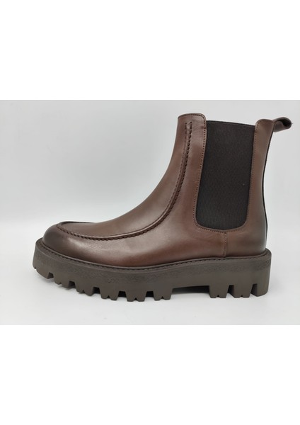 8128 Erkek Yüksek Taban Kahve Cilt Bağsız Şık Klasik Spor Bot