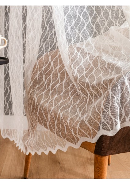 Kullanıma Hazır Petek Üstü Ekru Renk Baklava Desen (1x2) Seyrek Pile Tül Perde indirimleri