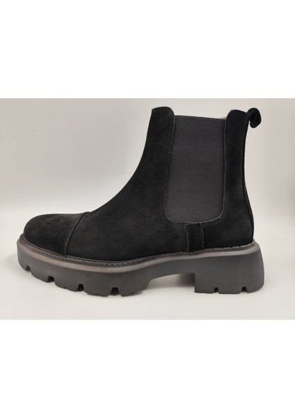 8088 Erkek Yüksek Taban Siyah Süet Desenli Şık Klasik Spor Bot