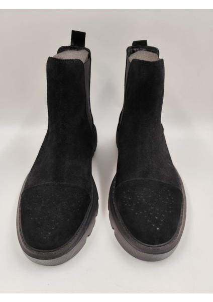 8088 Erkek Yüksek Taban Siyah Süet Desenli Şık Klasik Spor Bot modelleri