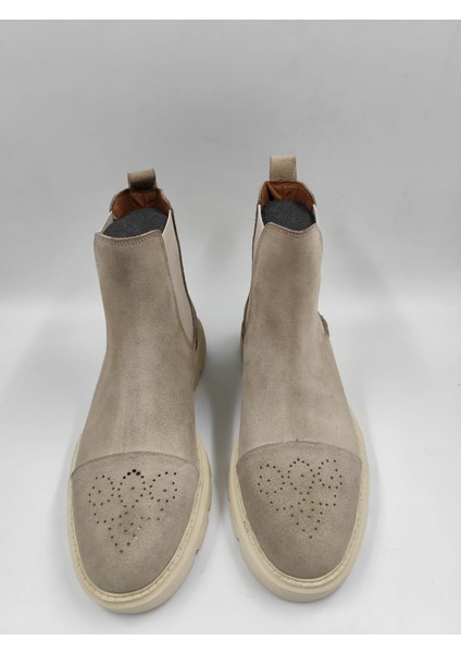 8088 Erkek Yüksek Taban Bej Süet Desenli Şık Klasik Spor Bot modelleri
