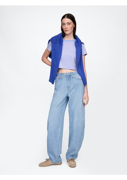 Kadın Mavi Ultrasoft High Rise Barrel Jean Pantolon