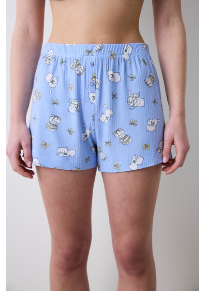 Bowtiful Printed Şort Açık Mavi Pijama Altı
