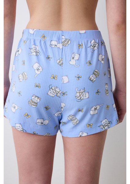 Bowtiful Printed Şort Açık Mavi Pijama Altı