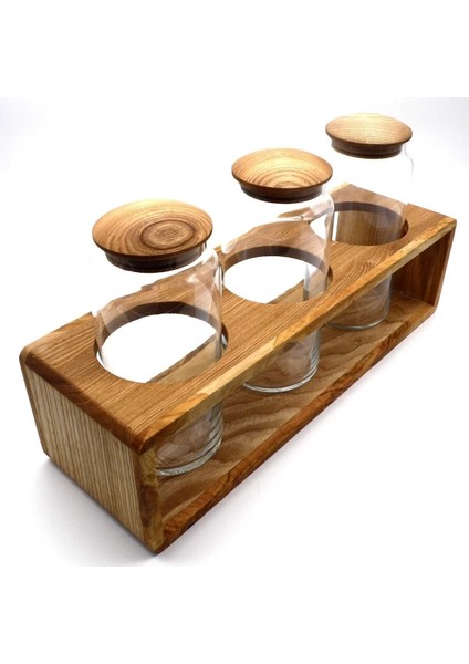 Ahşap Kapaklı 3'Lü Cam Kavanoz Seti Standı Büyük fiyatları