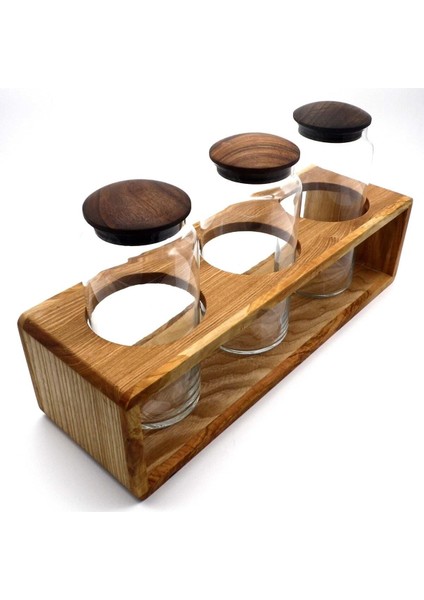 Ahşap Kapaklı 3'Lü Cam Kavanoz Seti Standı Büyük fırsatları