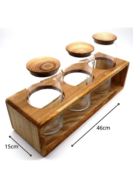 Ahşap Kapaklı 3'Lü Cam Kavanoz Seti Standı Büyük indirimleri