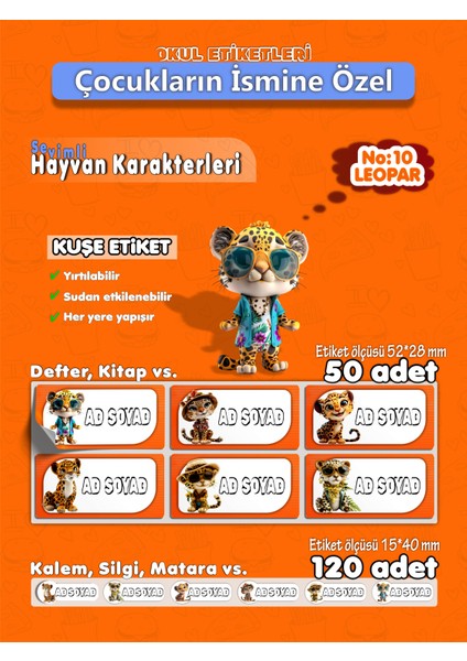 Leopar Kuşe Etiket İsme Özel Hobi - Okul Seti 170 Adet
