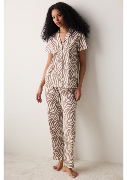 Pamuklu Zebra Gömlek Pantolon Çok Renkli Pijama Takımı