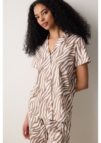 Pamuklu Zebra Gömlek Pantolon Çok Renkli Pijama Takımı