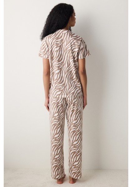 Pamuklu Zebra Gömlek Pantolon Çok Renkli Pijama Takımı