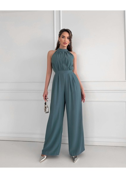 Çağla Yeşili Halter Yaka Uzun Tulum