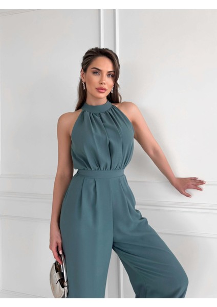 Çağla Yeşili Halter Yaka Uzun Tulum