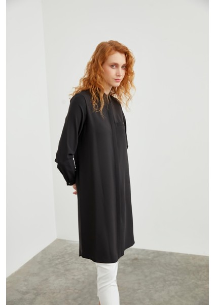 Gizli Düğme Detaylı Tunik Siyah T-0767