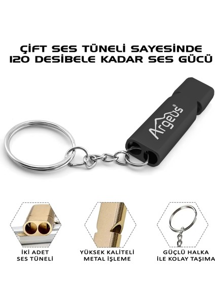 Argeus Anahtarlıklı Alüminyum Acil Durum Düdüğü Siyah fiyatları