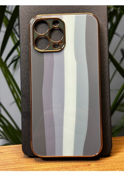 Apple iPhone 13 Pro Özel Renkli Tasarım Cam Arka Kapak Kamera Çerçeve Koruyuculu Silikon Yapı Gennluna Kılıf Mr