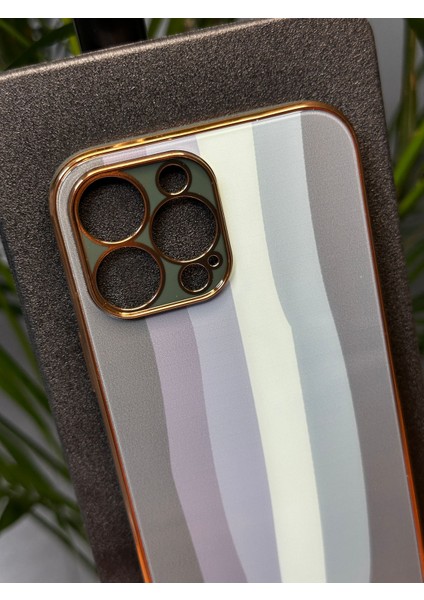Apple iPhone 13 Pro Özel Renkli Tasarım Cam Arka Kapak Kamera Çerçeve Koruyuculu Silikon Yapı Gennluna Kılıf Mr